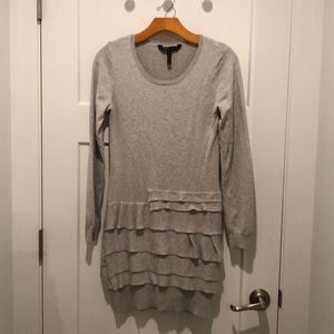 BCBG MaxAzria gray ruffled sweater dress